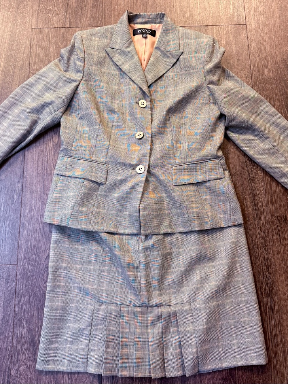 Kasper Women's Taupe Plaid Skirt Suit Jacket & Skirt 12P